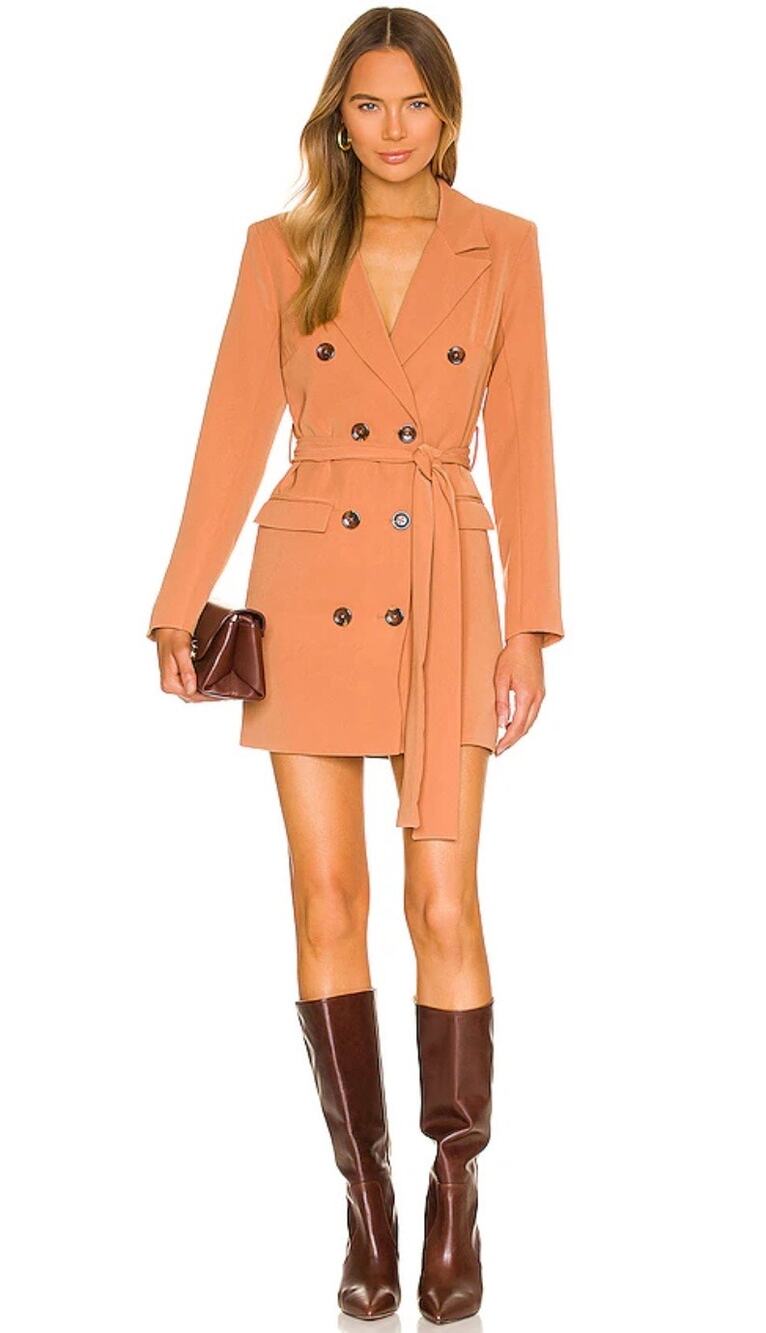 New Lovers + Friends Diana Shirt Dress Belted Caramel Small Tan Mini Blazer